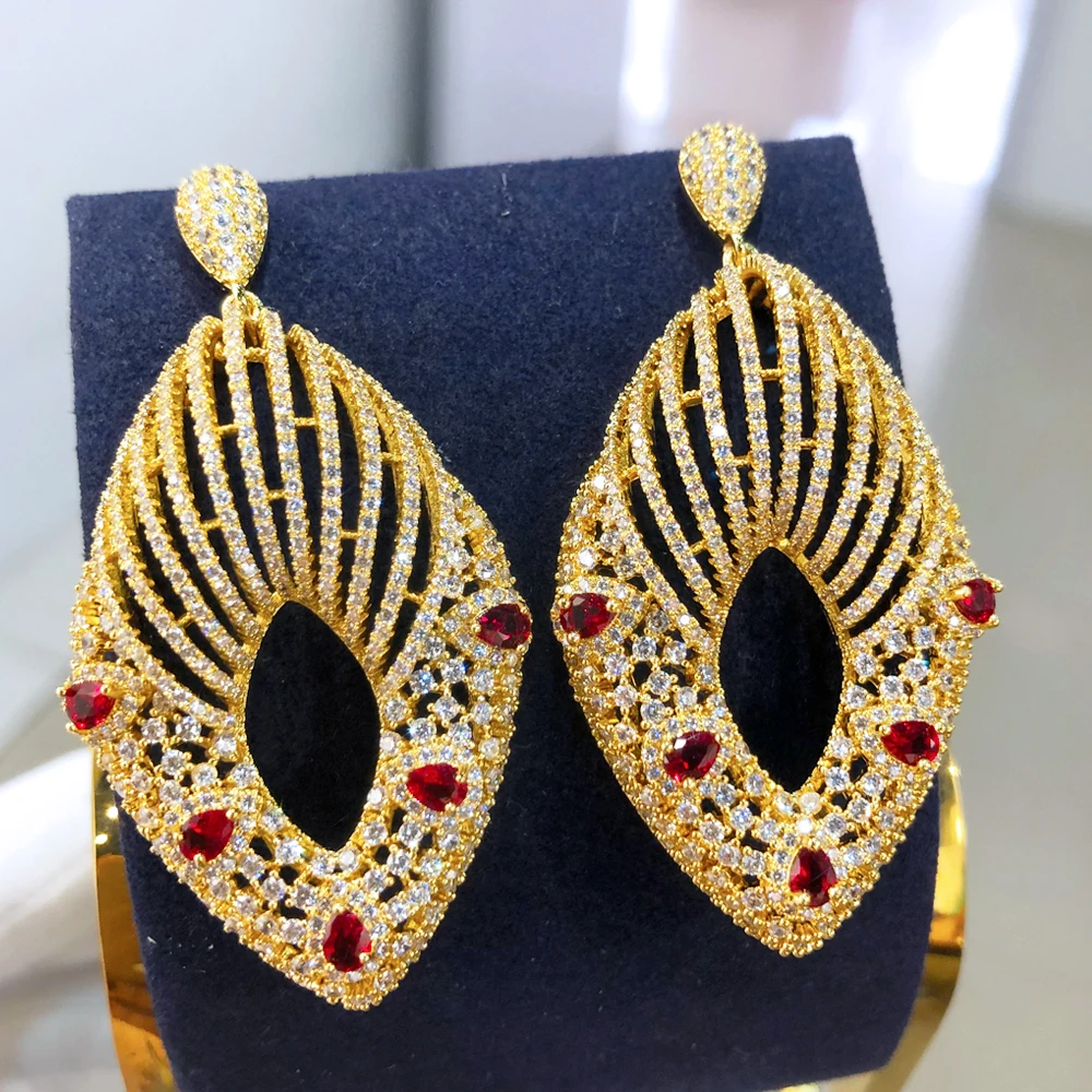 Missvikki Luxury Fashion Hollow Big Pendant Earrings for Women Bridal Wedding Delicate Full CZ High Quality Lady Daily Party