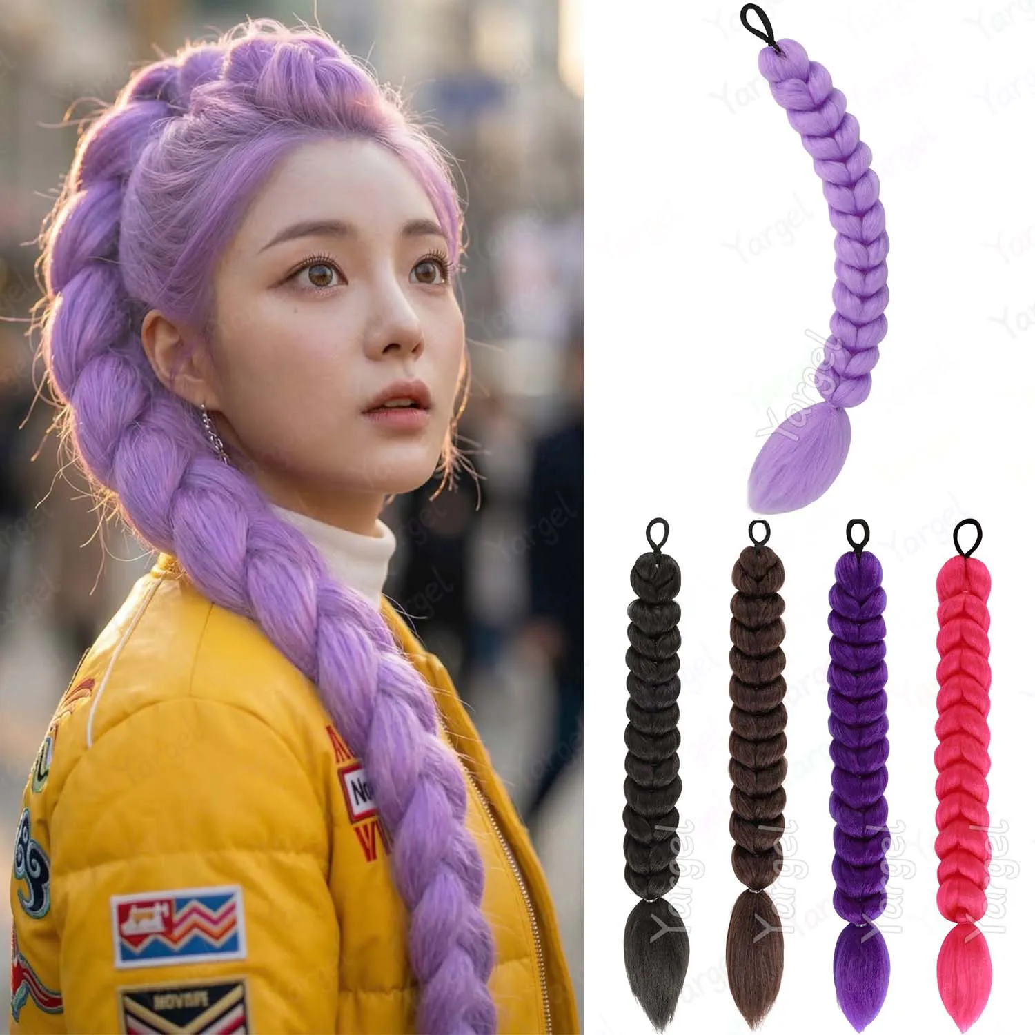 

Synthetic 22" Purple|Black|Brown|Pink Braids Ponytail Hair Pre Braiding Hair Extensions for Halloween Cosplay Daily, Rumi Hair