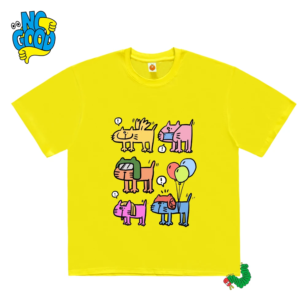 

Fun And Original Cartoon Dopaamine Fashion Short Sleeve Pure Cotton Bright Color T-Shirt Unisex Youth Fashion Commuting Wear