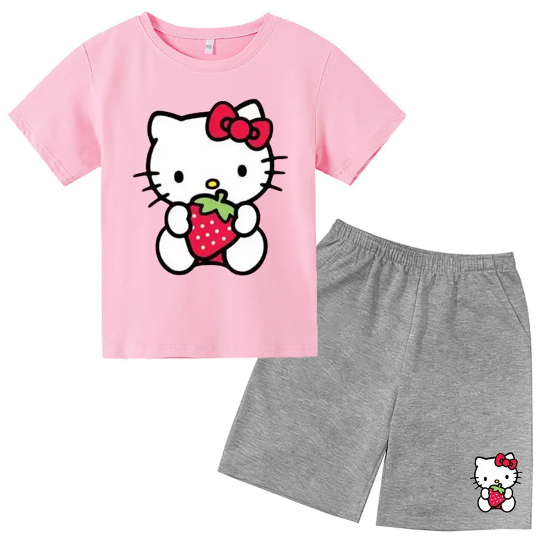 

Miniso Cartoon T Shirts Shorts Sets Cinnamoroll Hello Kitty Short Sleeve Set fallow Suit Summer Sport Clothes boys Girls Clothes