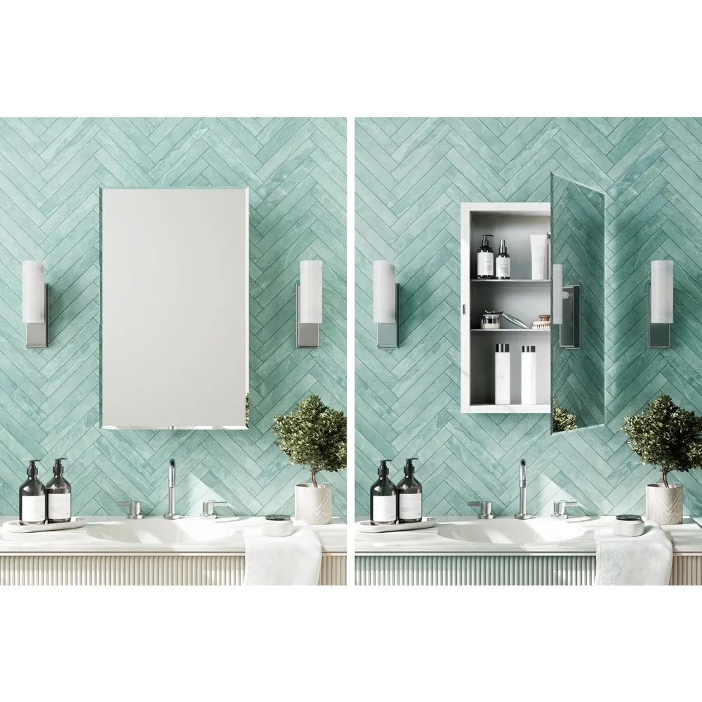 

Medicine Cabinet with 2 Adjustable Shelves, Frameless Bathroom Mirror Cabinet with Steel Body
