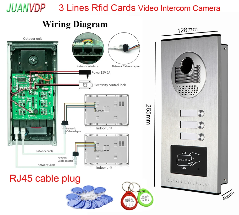 Imagem -02 - Sistema de Telefone Porteiro para Casa Campainha de Vídeo Inteligente Câmera Rfid Plugue de Cabo Rj45 Monitor Colorido Villa 7