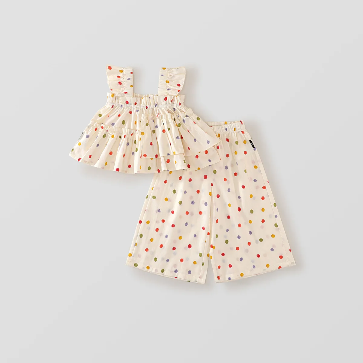 

Весенне-летний комплект одежды в красочный горошек для девочек, топ без рукавов в форме сердца + широкие брюки для детей от 2 до лет, японский корейский стиль