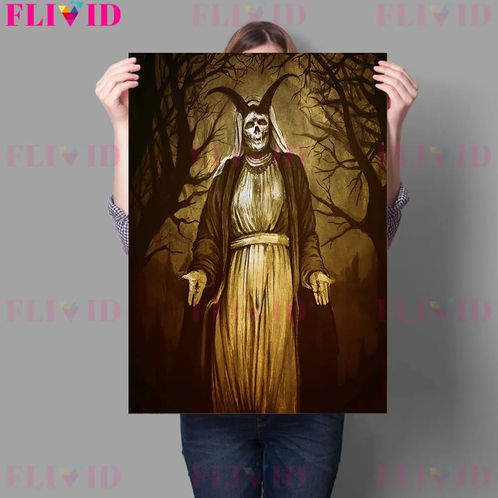 A Little Devil With A Wooden Cross Vintage Wall Art The Story Of The Devil Canvas Print Demons And Snakes Art Poster Print Decor