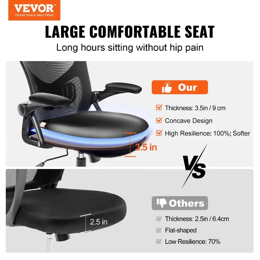 VEVOR Office Chair with Adjustable Lumbar Support High Back Ergonomic Desk Chair with Adjustable Headrest Ergonomic Office Chai