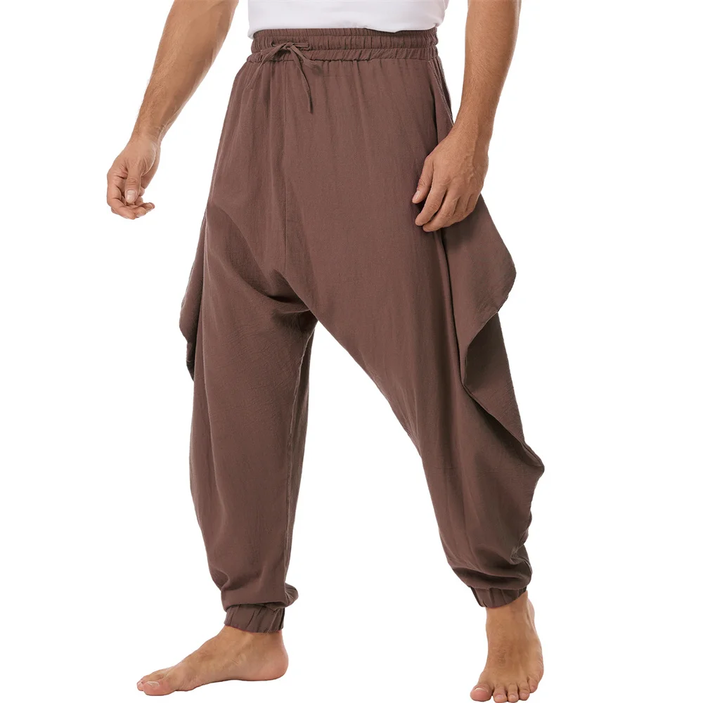 

Men's Stylish Harem Pants Losse Fit Elastic Waist Cotton Linen Breathable Lightweight Joggers Solid Color Fashion Streetwear