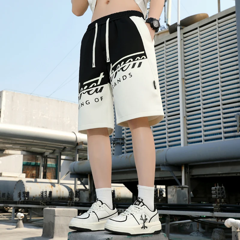 

Fashion Summer Men's Casual Shorts Youth High Street Wear Knee-Length Pant Loose Drawstring Elastic Waist Trouser Outdoor Jogger