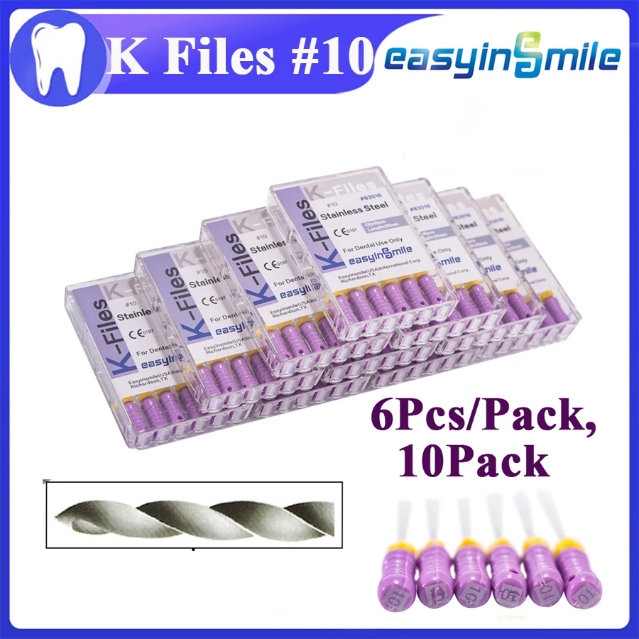 

10pk Dental K files #10 endodontic root canal hand use files Stainless Steel 25MM EASYINSMILE