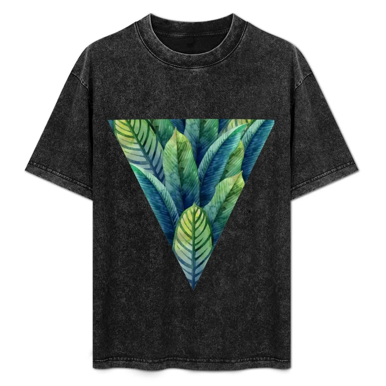 Watercolor heliconia leaves in the shape of triangle T-Shirt Large Size Soft Cotton T-Shirt