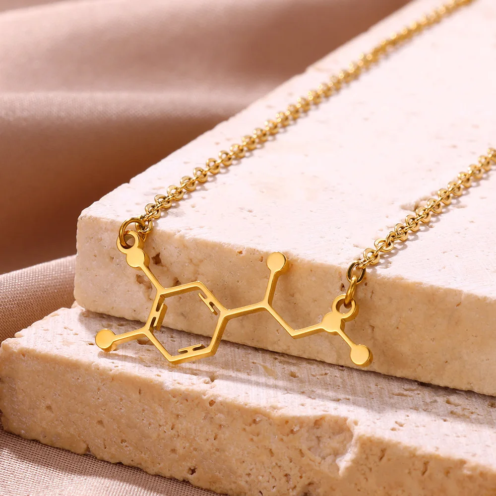 Stainless Steel Molecule Necklaces Chemical Formula Necklace For Women Serotonin Structure Formula Pendant Graduation Gift New