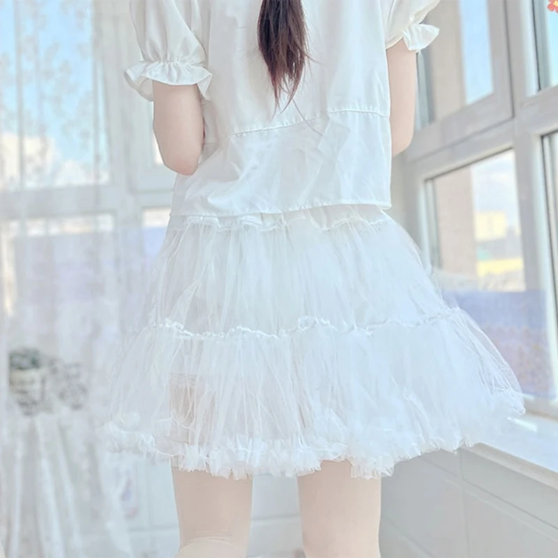 White Ruffle Petticoat Breathable Tulle Underskirt for Wedding and Theme Event