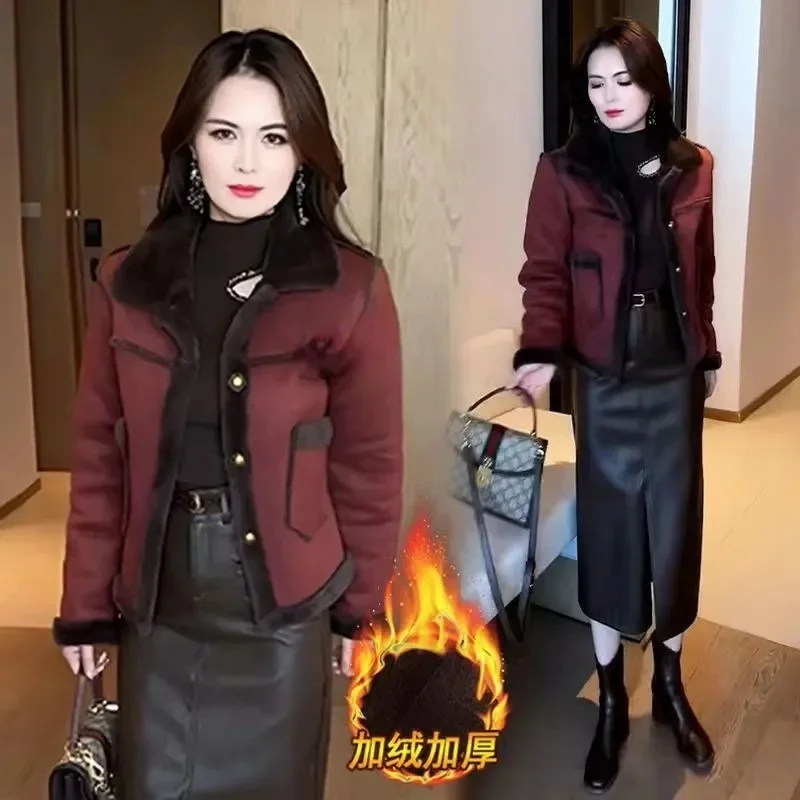 Pop Pop 2025 Jacket With Thick Velvet And Warm Short Jacket Winter New Versatile Fashion Temperament Overcoming Jacket Splicing