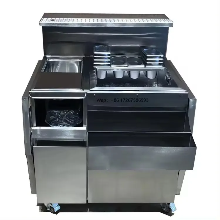 Stainless Steels Folding Juice bar Counter Juice bar Equipment Cocktail Set Bartender Kit with Wheel