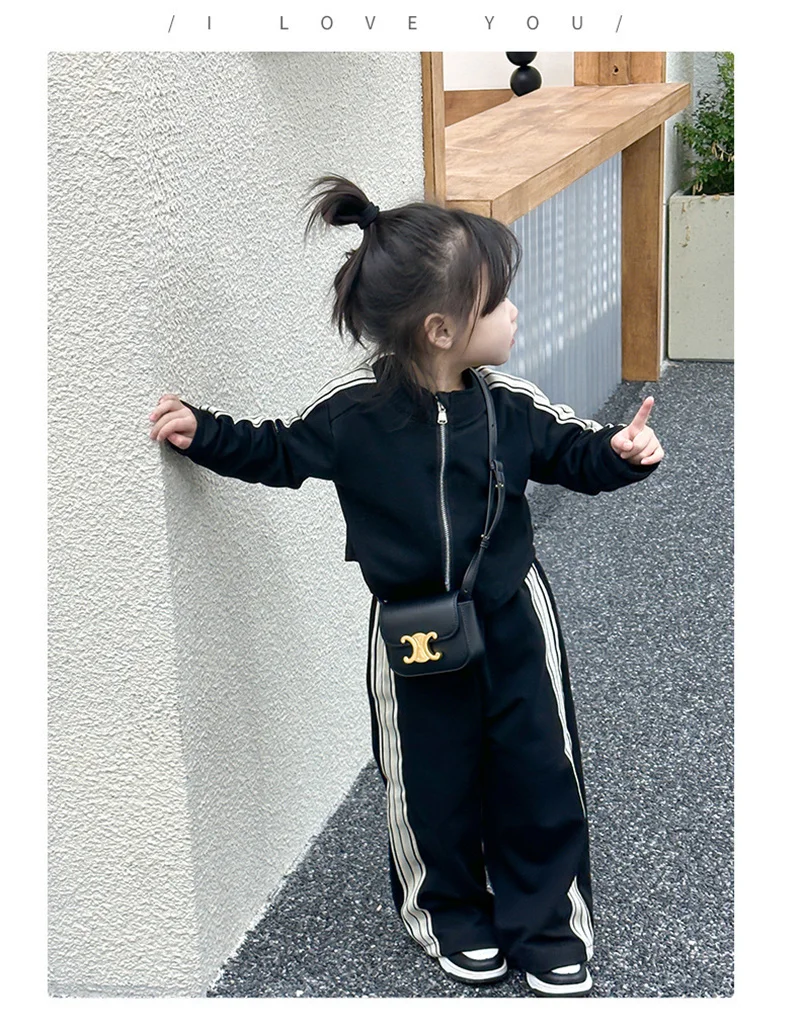 Herbst-Sportsets für Mädchen, gestreifte Mäntel + Hosen, 2-teilig, neue lässige, lockere Outfits, modische Kinderkleidung, Anzüge für 2–8 Jahre – Detail 9