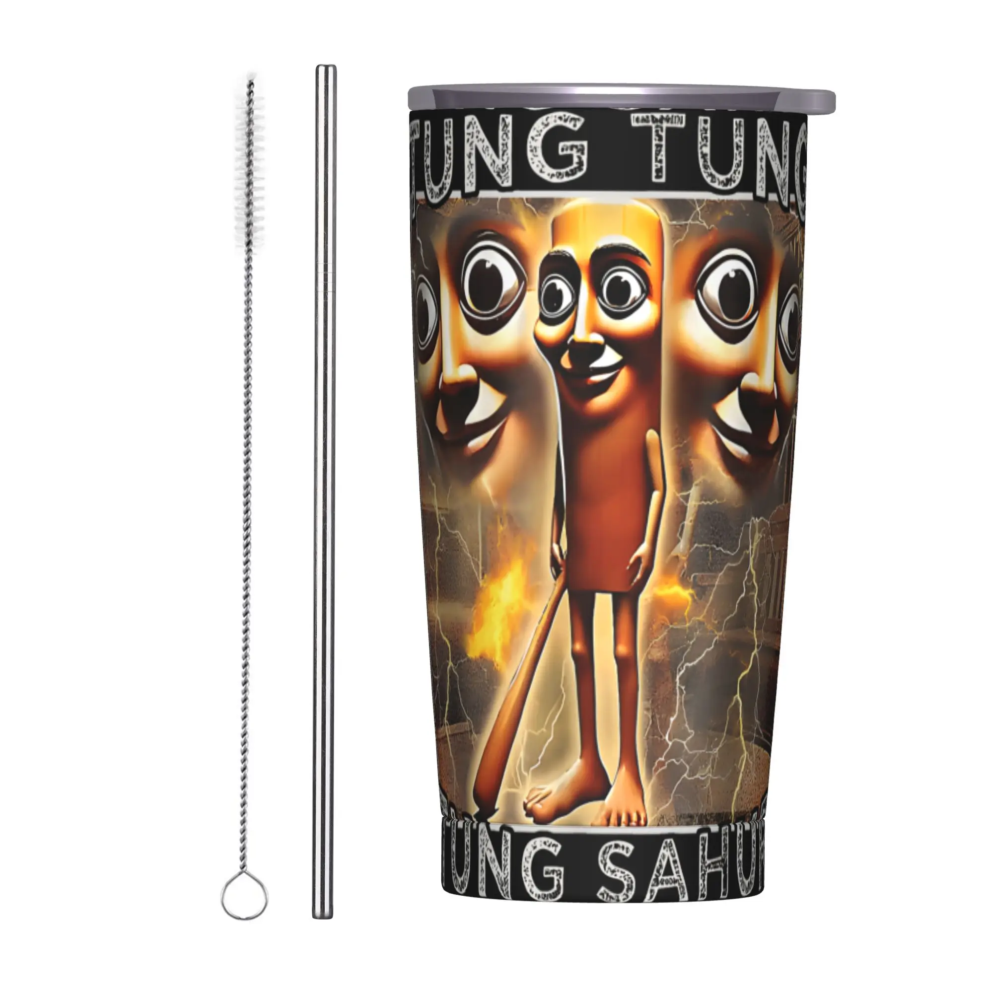 Tung Tung Tung Sahur Insulated Tumbler with Straws Lid Italian Brainrot  Vacuum Coffee Mugs Office Home Car Bottle Cups, 20oz