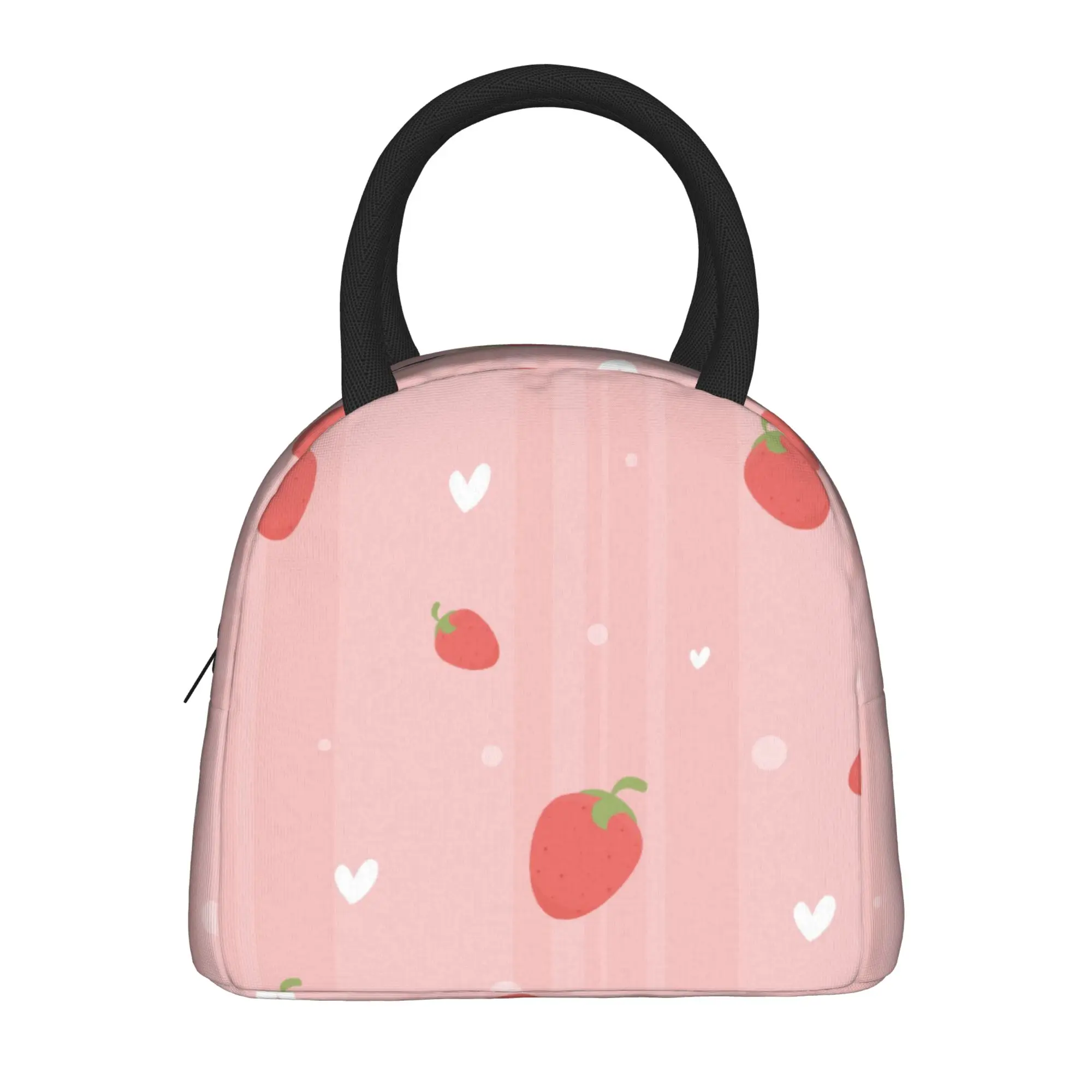 Strawberry Heart  Insulated Lunch Bags Thermal Bag Reusable Fruit Leakproof Tote Lunch Box Food Handbags School  Outdoor