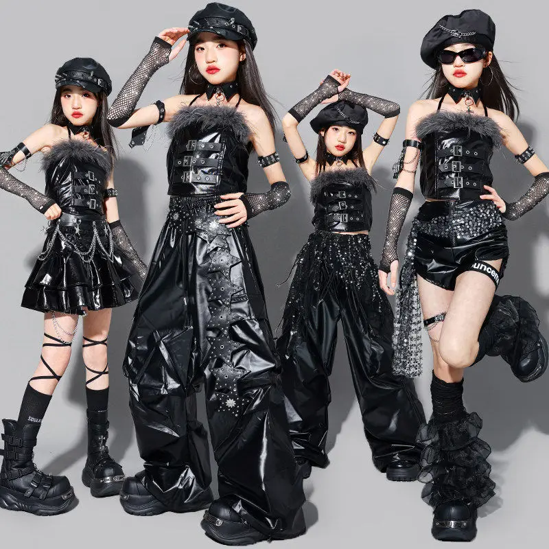 Kpop Dance Costume For Girl 2026 Jazz Stage Outfit Black Dance Performance Suit Halter Tank Top Hip Hop Pants Streetwear AMY3836