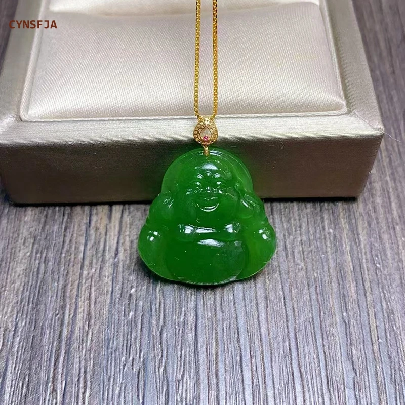 CYNSFJA New Real Rare Certified Natural Hetian Jasper Nephrite Jade Lucky Buddha Jade Charms 18K Buckle Hand Carved Bless Gifts