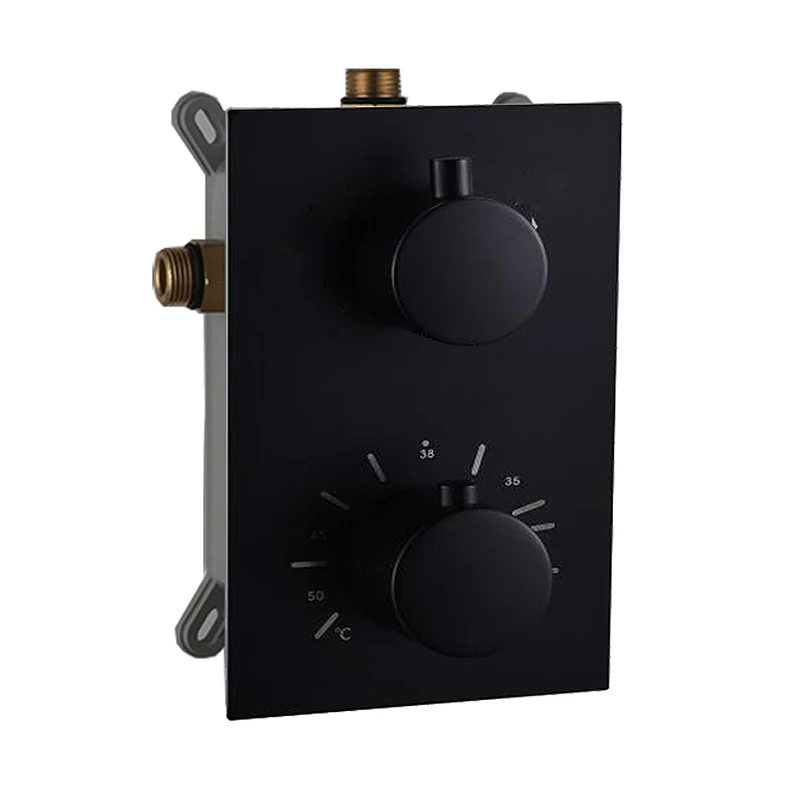 Matte Black 3 Way Thermostatic Mixer Valve Bathroom Concealed Embedded Box Shower Faucet Spool Temperature Control Valve