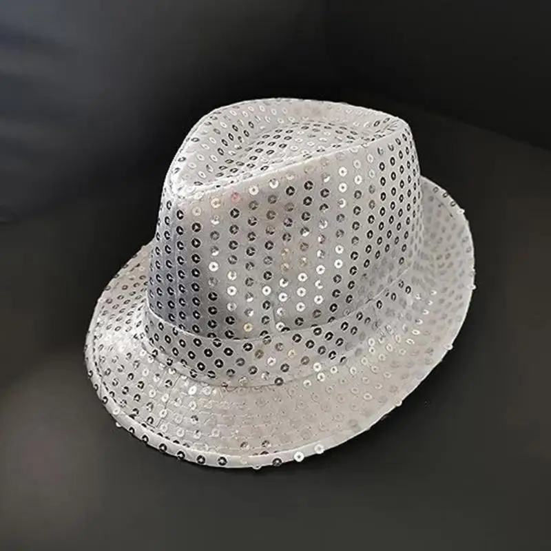 

39BD Sparkling Sequins Disco Hat Mardi Gras Costume for Party Decorations Supplies for Kid Teens Rapper Toy
