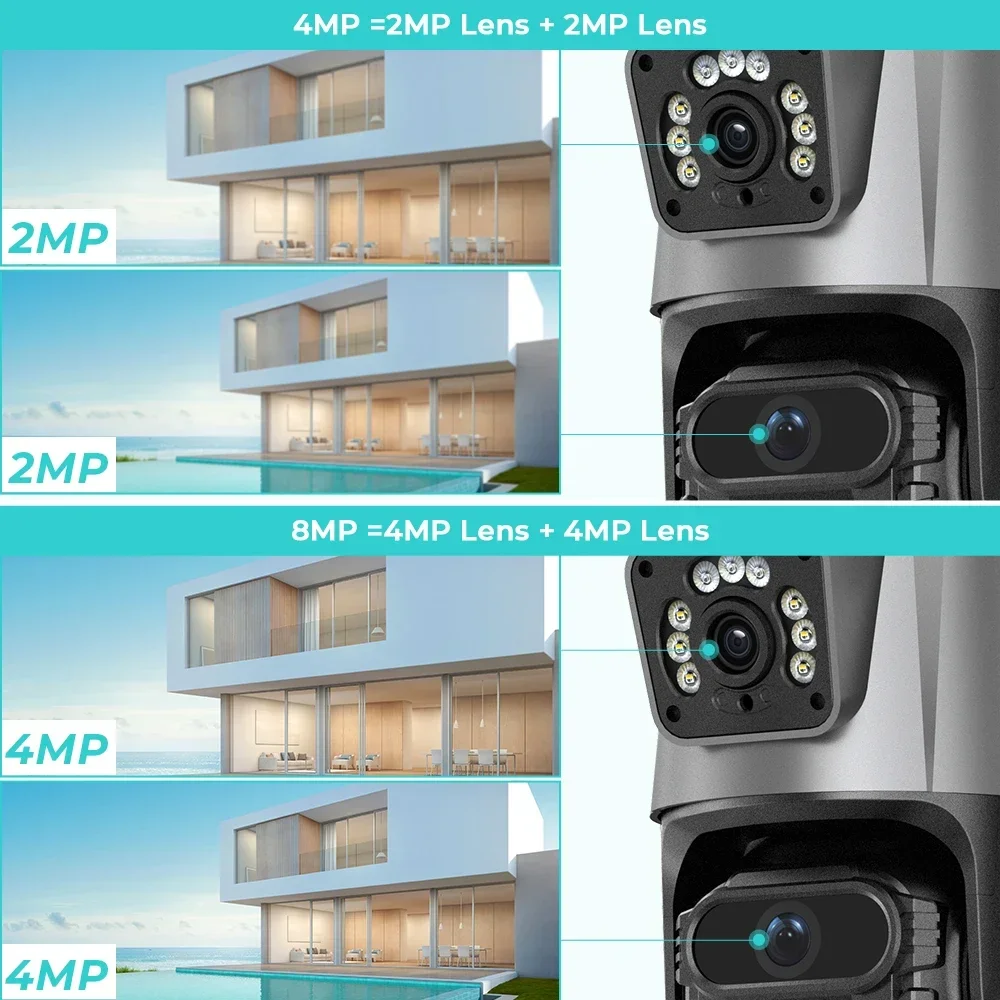 Imagem -05 - Câmera de Vigilância ao ar Livre Lente Dupla Tela Dupla Wifi Vídeo Cctv Proteção de Segurança Rastreamento Automático Ptz 8mp 4k