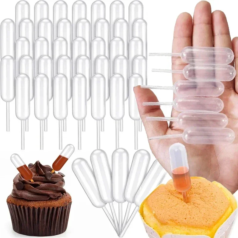 200Pcs 4ml Disposable Mini Jam Dropper Cupcake Sauce Squeeze Transfer Pipettes Dropper Dessert Stuffed Cake Decor Cake Syringe