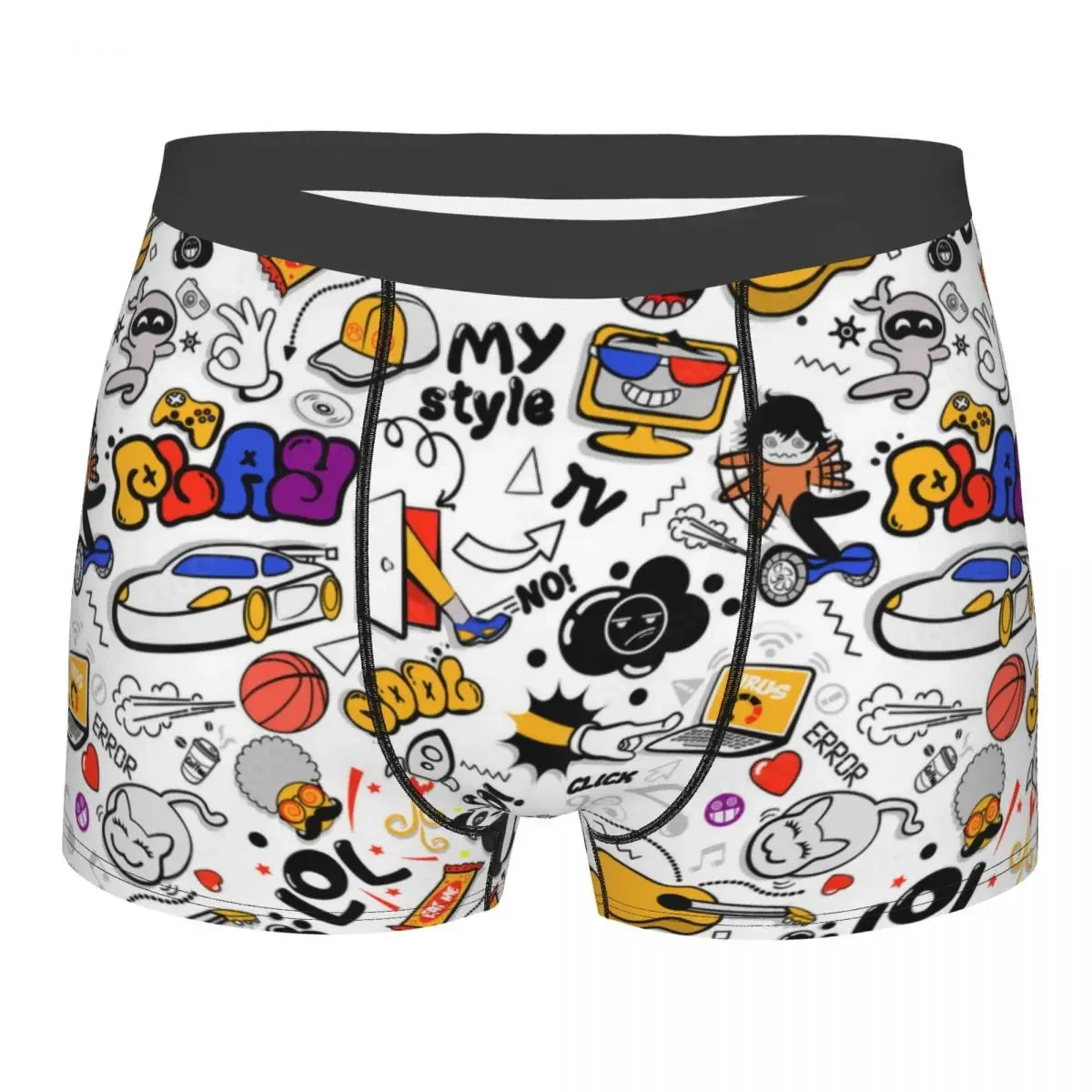 Custom Cartoon Graffiti Style Underwear Men Breathable Graffiti Art Boxer Briefs Shorts Panties Soft Sexy Underpants For Homme