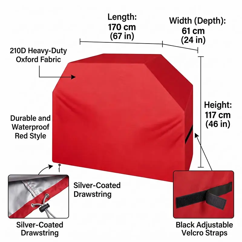210D BBQ Cover Dustproof Waterproof Thickened Outdoor Grill Hood Protective Stove Cover Camping Picnics Rainproof BBQ Cover