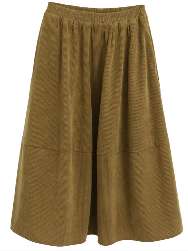 الرجعية سروال قصير ميدي ألف خط تنورة المرأة الخريف الشتاء جديد Sle عالية الخصر التخسيس تنورة طويلة مظلة تنورة