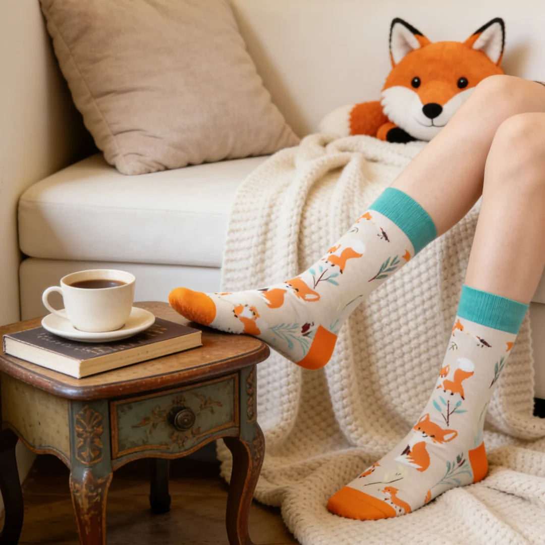 1 Paar Wadensocken mit Fuchs-Motiv im Gras-Design, bequem, stilvoll und für alle Jahreszeiten geeignet