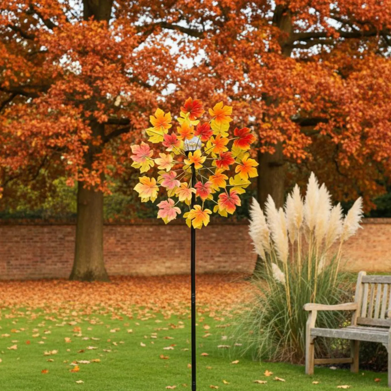 

Maple Foliage Wind Rotator Double Layer Design Metal Wind Rotator Foliage Yard Wind Rotator Iron Art Garden Wind Rotator 360