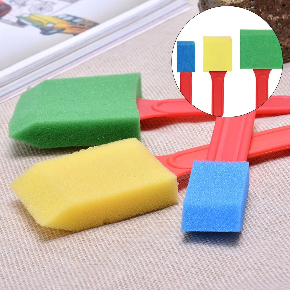 Brand New Painting Brushs Sponge Tools Flat Brush For Children’s Drawing Reliable 3Pcs Comfortable Easy To Grip