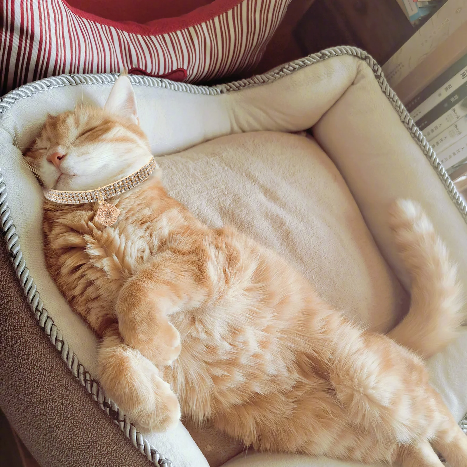 

Elastic Sparkly Pet Collar Rhinestone Bell Adjustable Necklace Cat Dog Jewelry Accessories Cat Collars Pet Collar