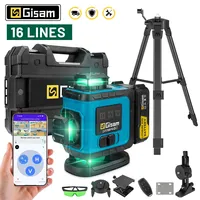 Gisam 16 Line 4D Laser Level with Tripod Green Line Self-leveling 360 Horizontal Vertical Cross Light Measure Powerful Beam