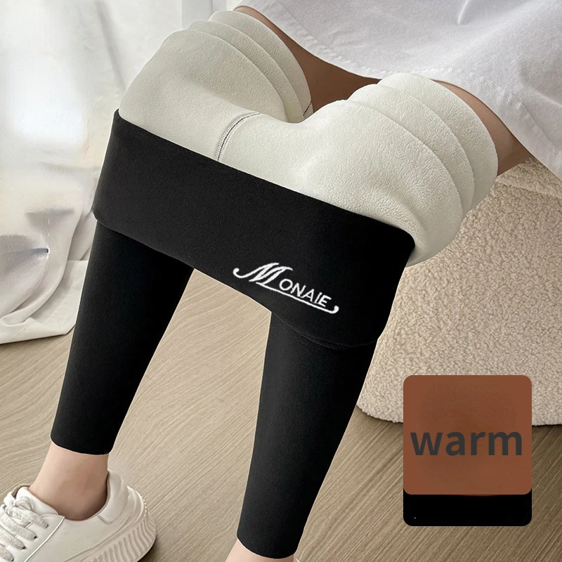 Leggings de caxemira de inverno feminino sólido quente leggings cintura alta magro calças elásticas tamanho grande adicionando veludo e espessamento calças