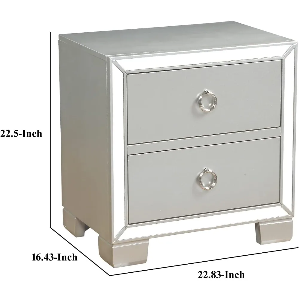 Square 2-Drawers Wooden Bedroom Nightstand in Platinum PewterFreight FreeFreight Free Filing Cabinets File