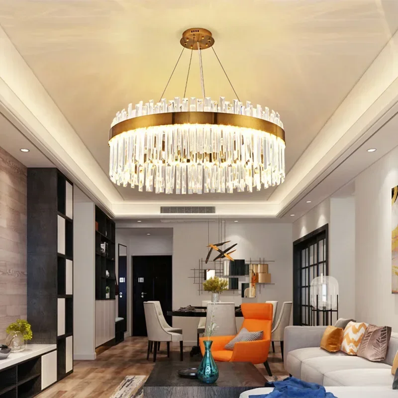 Luxury Gold Crystal Ceiling Pendant Light Modern Living Dining Table Room Kitchen Hanging Chandelier Home Decor Indoor Lamps