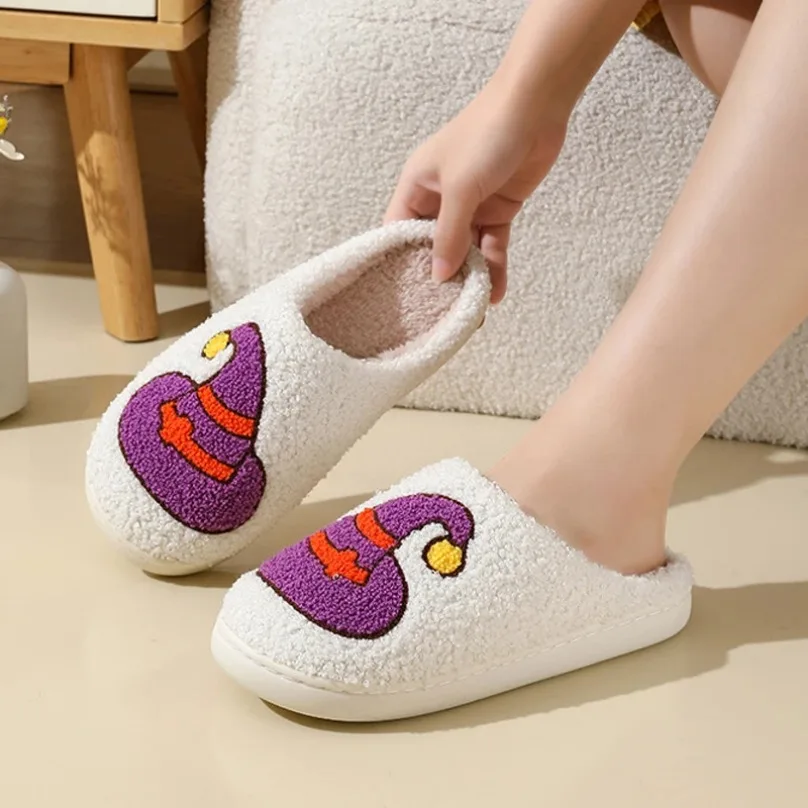 

Women House Slipper Winter Warm Fuzzy Kawaii Cartoon Plush Indoor Funny Ghost Skull Castle Floor Home Shoe Female Halloween