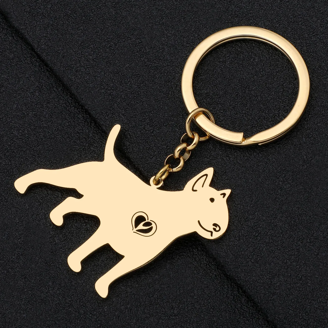 Bonsny Stainless Steel Gold-plated American Pit Bull Terrier Dog Keychains Pet Key Rings Key Chains For Women Girls Gifts