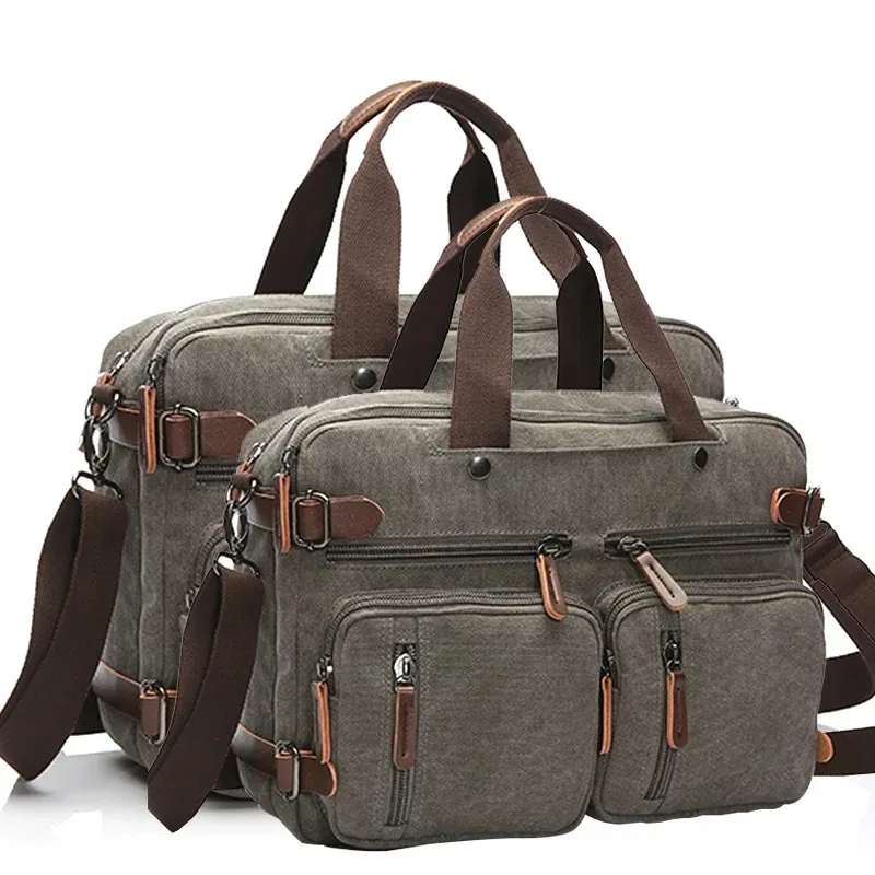 Leisure wear-resistant waterproof canvas business briefcase handheld cross-body shoulder multi-function computer storage