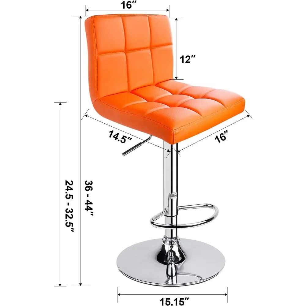 Home Bar Chairs Modern PU Leather Adjustable Swivel Bar Stool with Back Set of 2 (Orange) Living Room Chairs Stools Chair