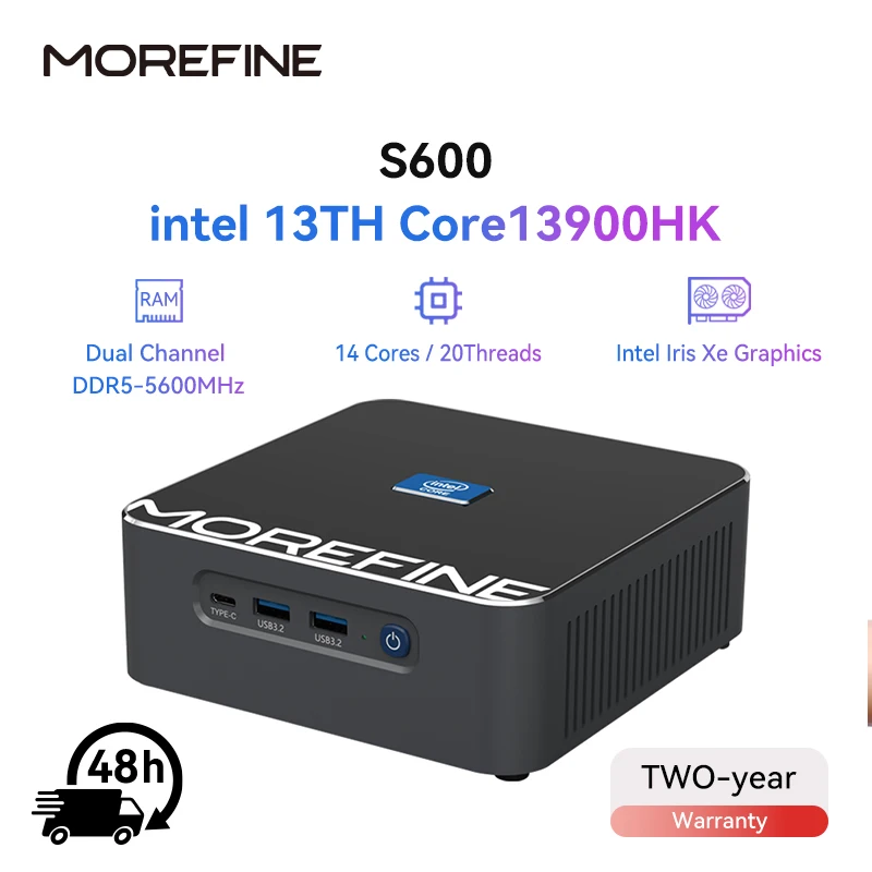 MOREFINE S600 13th Gen Intel i9 13900HK DDR5 Mini PC 14-Core 20-Thread Windows 11 2*NVME 2*LAN Gaming Desktop