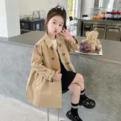 4-14Years Toddler Kids Dress Jackets for Girls Khaki Pink Trench Coat Teenager Children Fall Outwear Clothing Kids Windbreaker 8