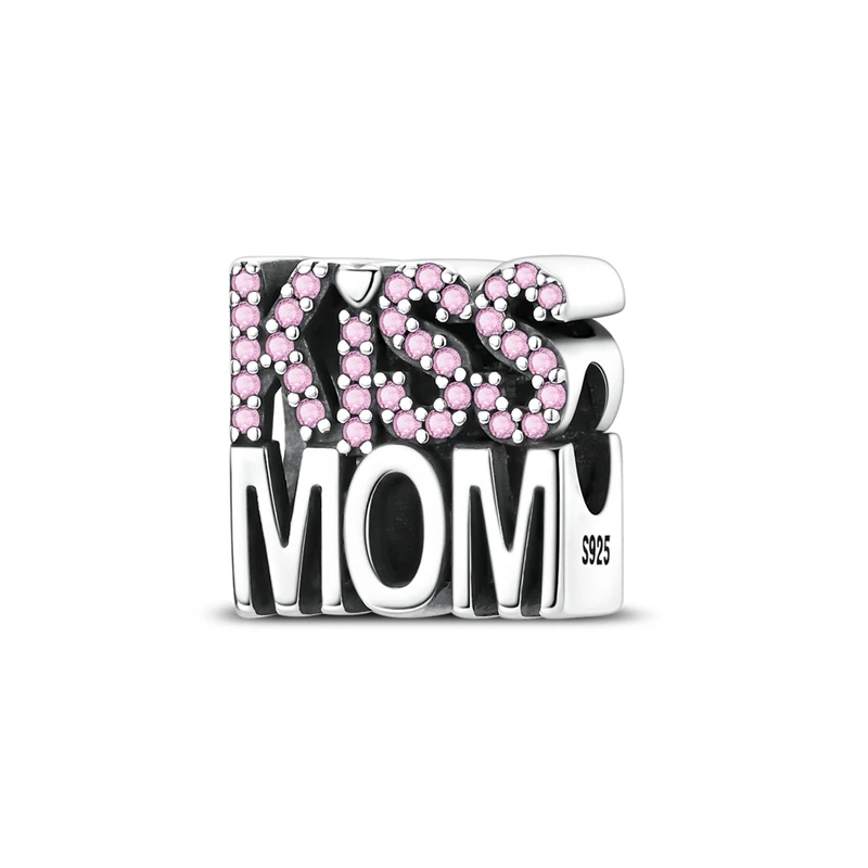 

925 Sterling Silver Charms Beads KISS MOM Letter Charms Dangle For Bracelet Woman DIY Mother's Day Jewelry Gifts