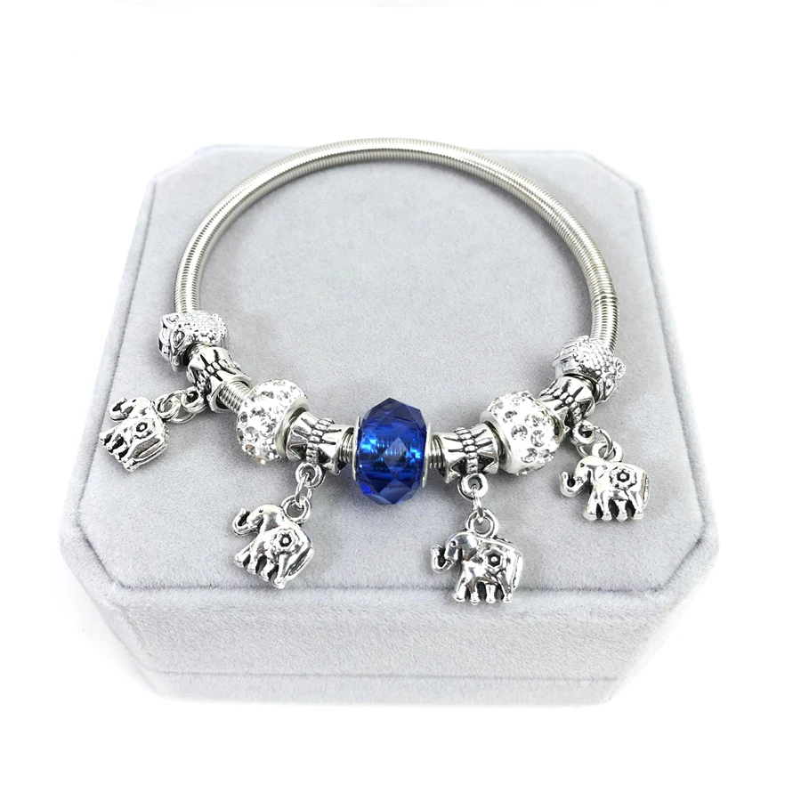 DIY Beads Bangle Elephant 4pcs Pendant 4 Colors Girls Bracelet