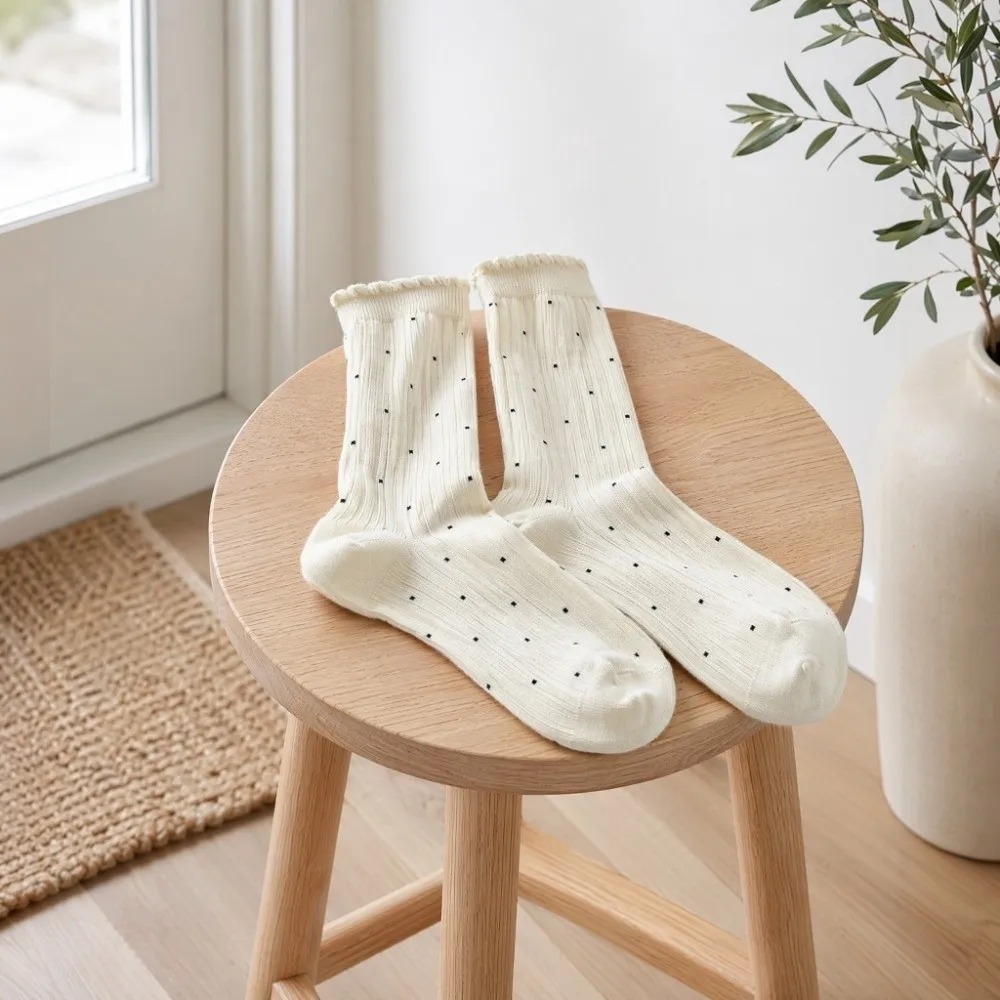 Dopamine Cotton Thin Polka Dot Socks Retro Harajuku Long Crew Socks Women Socks Cute Sox Y2K Mid-calf Socks Four Seasons