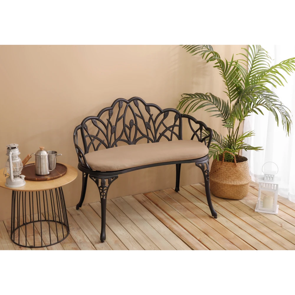Tulip Garden Bench Cast Aluminum Outdoor Furniture Floral Rose Design Pattern Suitable for Terrace Park Lawn Courtyard