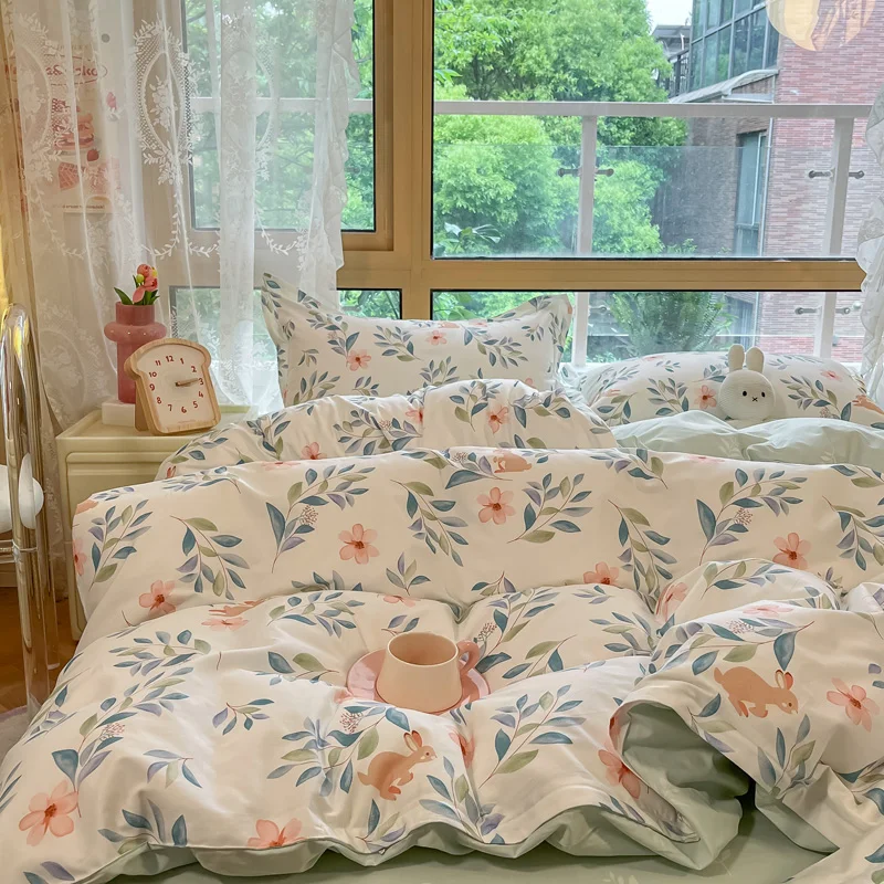 High Quality Leaf Printed 100% Cotton Duvet Cover Set Soft Skin Friendly King Queen Size Cotton Bedding Set with Comforter Cover