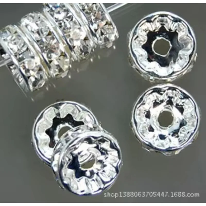 100Pcs/Lot 4/6/8/10/12mm Metal Rhinestone Crystal Rondelles Bead Loose Spacer Beads for DIY g5 Making Bracelet Accessories g2