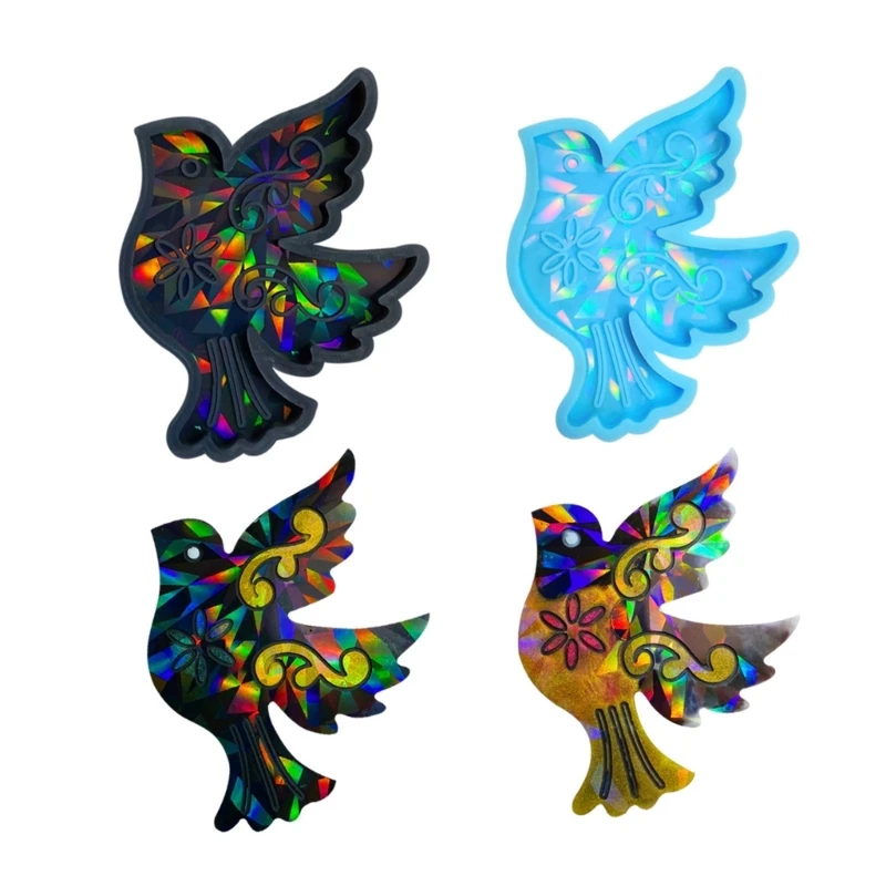 DIY Holographic Pigeon Keychain Silicone Mold Wall Hanging Ornaments Wind Chime Pendant Charms Epoxy Resin Mould Home Decoration